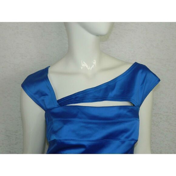 Tadashi Shoji Dress Blue Satin Cocktail Cutout Size 6 - Picture 3 of 8
